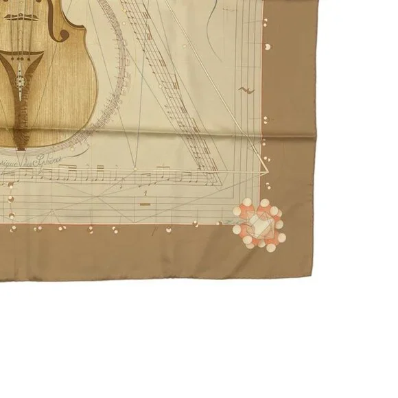 Hermes Scarf Silk Carre 90 Music Played By Spheres La Musique Des Spheres Brown